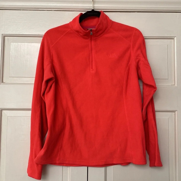 North Face‎ Neon Bright Pink Quarter Zip Pullover Polartec Fleece Jacket Coat - Picture 4 of 13